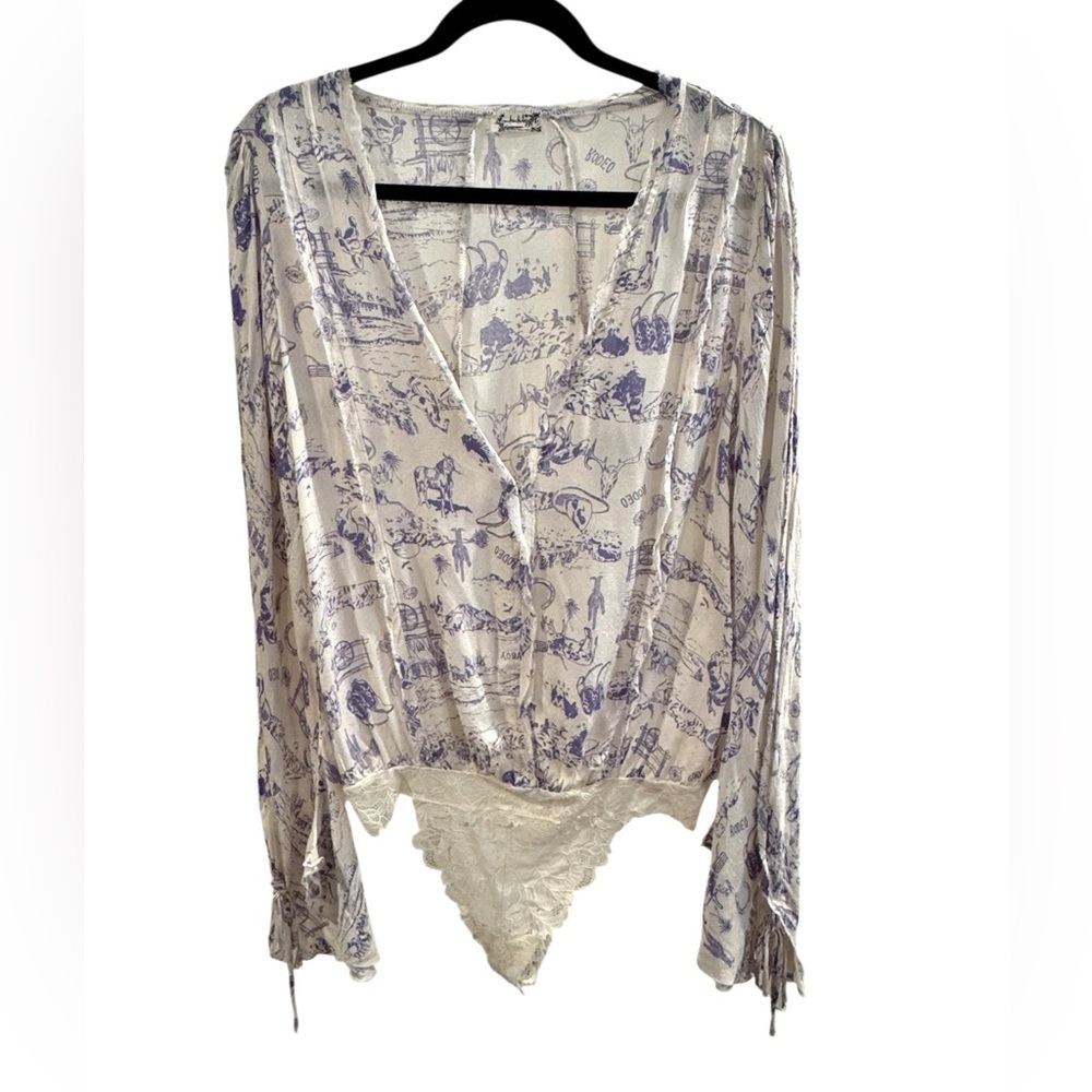 Free People Intimately | Everything's Rosy Bodysuit Western Print Deep-V Boho - Picture 13 of 14